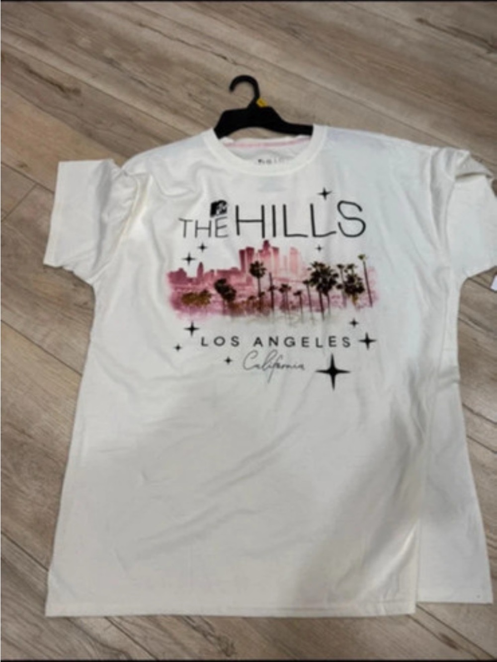 The Hills Los Angeles oversized Graphic Tee - White with Pink Skyline size large